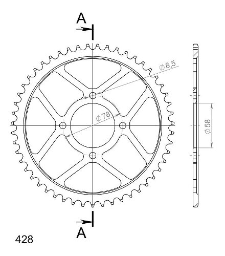 Supersprox acier roue d`entrainement 428 - 51Z (noir)