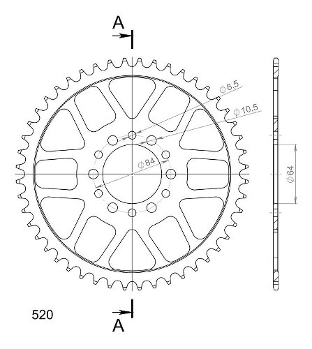 Supersprox acciaio rocchetto per catena 520 - 48Z (nero)