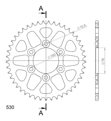 Supersprox alluminio rocchetto per catena 530 - 45Z (nero)