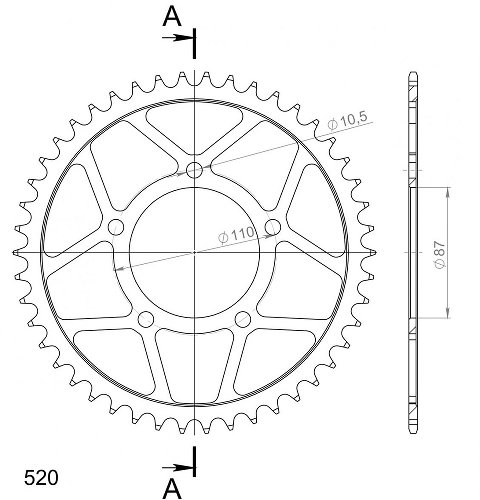 Supersprox acciaio rocchetto per catena 520 - 47Z (nero)