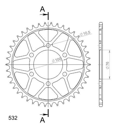 Supersprox acciaio rocchetto per catena 532 - 42Z (nero)