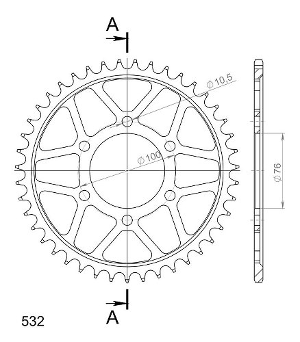 Supersprox acciaio rocchetto per catena 532 - 43Z (nero)