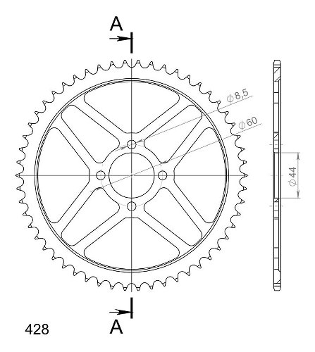 Supersprox acciaio rocchetto per catena 420 - 54Z (nero)