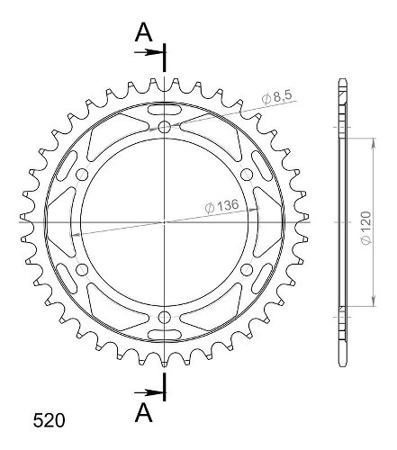 Supersprox Stahl-Kettenrad 520 - 37Z (schwarz)