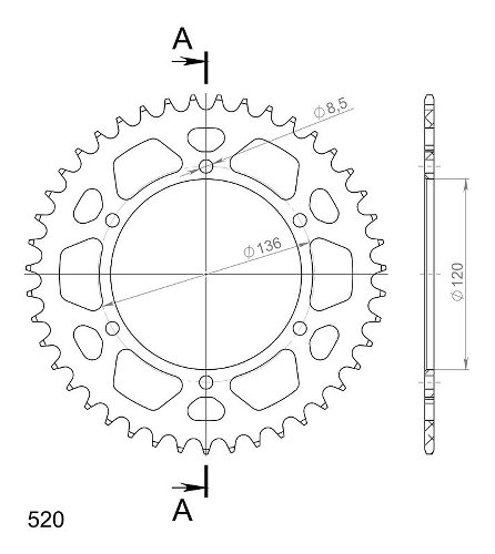 Supersprox aluminium roue d`entrainement 520 - 43Z (noir)