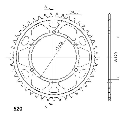 Supersprox Steel Edge chain wheel 520 - 45Z (black)