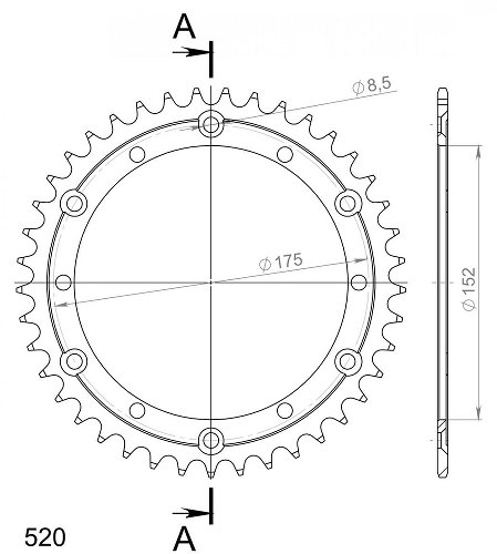 Supersprox acciaio rocchetto per catena 520 - 38Z (nero)