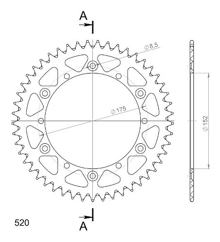 Supersprox alluminio rocchetto per catena 520 - 49Z (nero)