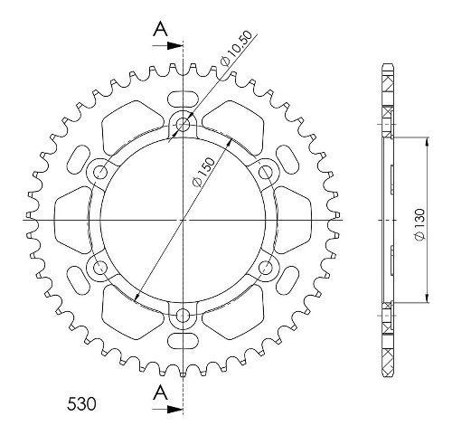 Supersprox alluminio rocchetto per catena 530 - 47Z (nero)