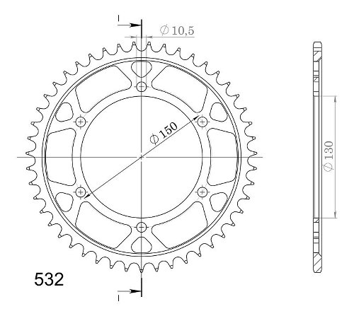 Supersprox acciaio rocchetto per catena 532 - 47Z (nero)