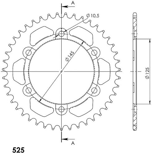 Supersprox aluminio rueda de cadena 525 - 43Z (negro)