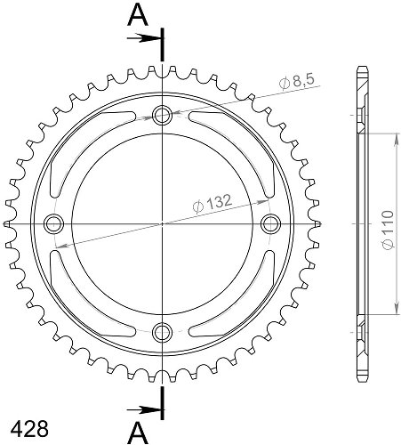 Supersprox acciaio rocchetto per catena 428 - 47Z (nero)