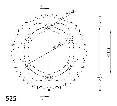 Supersprox aluminium roue d`entrainement 525 - 43Z (noir)