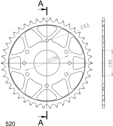 Supersprox acciaio rocchetto per catena 520 - 42Z (nero)