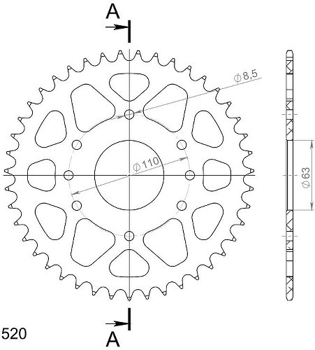 Supersprox aluminio rueda de cadena 520 - 43Z (anaranjado)