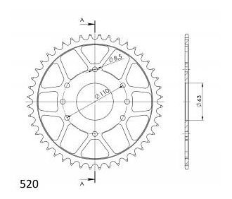 Supersprox acciaio rocchetto per catena 520 - 44Z (nero)