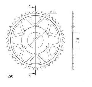 Supersprox Steel Edge rocchetto per catena 520 - 44Z (nero)