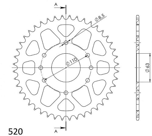 Supersprox aluminio rueda de cadena 520 - 44Z (anaranjado)