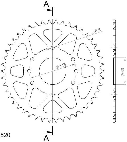 Supersprox aluminium roue d`entrainement 520 - 46Z (orange)