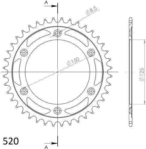 Supersprox acero rueda de cadena 520 - 41Z (negro)