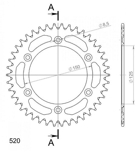 Supersprox alluminio rocchetto per catena 520 - 43Z (nero)