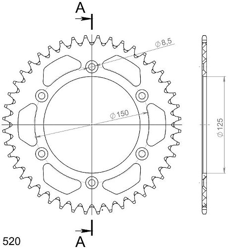 Supersprox Aluminium Chain wheel 520 - 44Z (black)