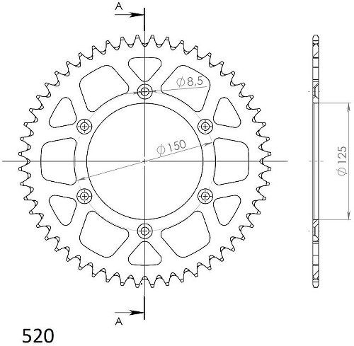 Supersprox alluminio rocchetto per catena 520 - 49Z (nero)