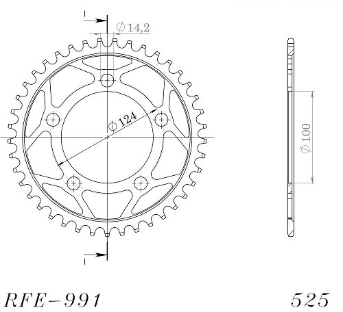 Supersprox Stahl-Kettenrad 525 - 44Z (schwarz)