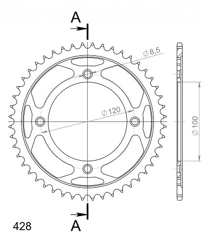 Supersprox acier roue d`entrainement 428 - 44Z (noir)