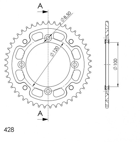 Supersprox Stealth Chain wheel 428 - 44Z (black)