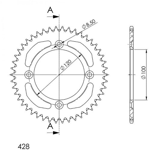 Supersprox aluminio rueda de cadena 428 - 45Z (negro)