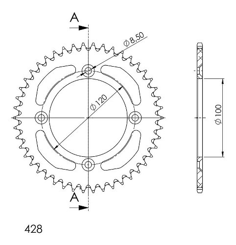 Supersprox aluminium roue d`entrainement 428 - 46Z (bleue)