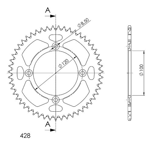 Supersprox aluminium roue d`entrainement 428 - 50Z (bleue)