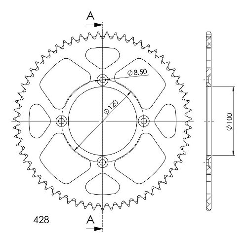 Supersprox aluminium roue d`entrainement 428 - 63Z (noir)