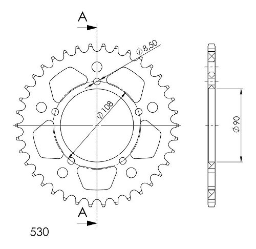 Supersprox aluminio rueda de cadena 530 - 37Z (oro)