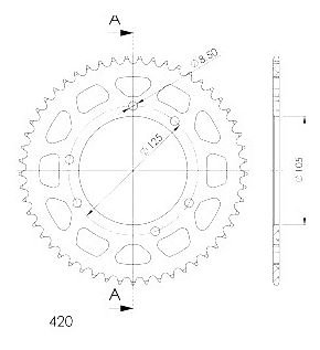 Supersprox aluminio rueda de cadena 420 - 53Z (oro)