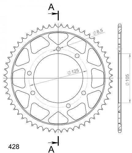 Supersprox acciaio rocchetto per catena 428 - 69Z (nero)