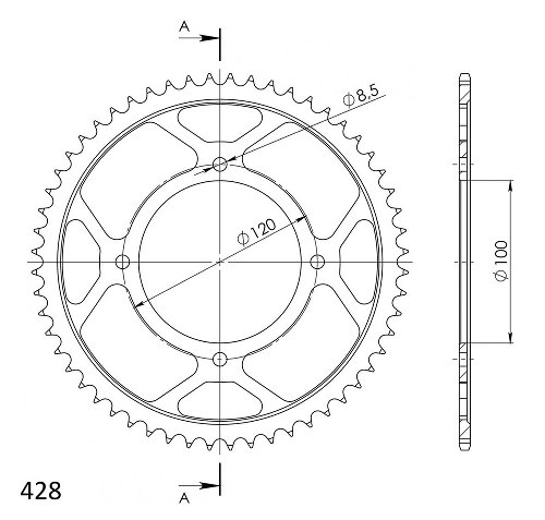 Supersprox acciaio rocchetto per catena 428 - 54Z (nero)