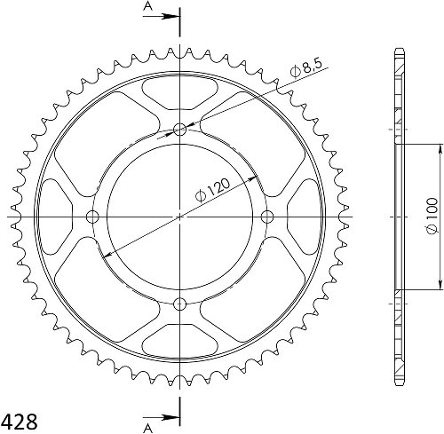 Supersprox acciaio rocchetto per catena 428 - 56Z (nero)