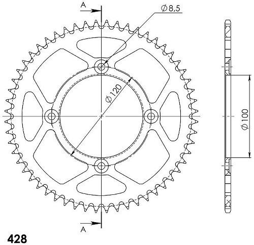 Supersprox aluminium roue d`entrainement 428 - 56Z (rouge)