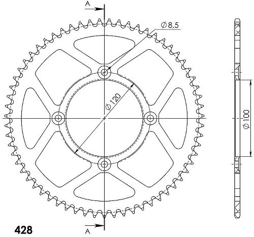 Supersprox aluminium roue d`entrainement 428 - 63Z (rouge)