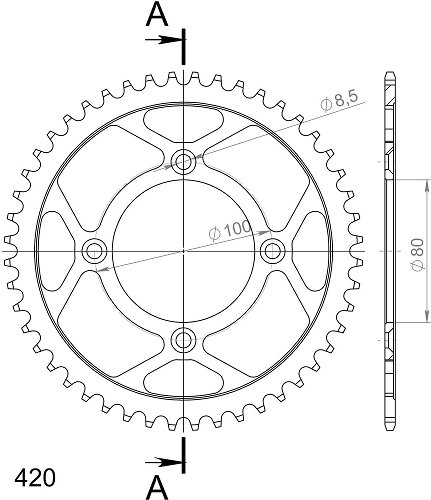 Supersprox acciaio rocchetto per catena 420 - 47Z (nero)