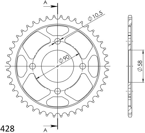 Supersprox acciaio rocchetto per catena 428 - 42Z (nero)