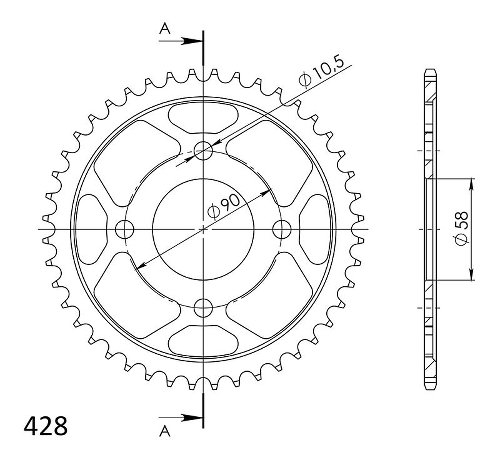 Supersprox Steel Chain wheel 428 - 44Z (black)