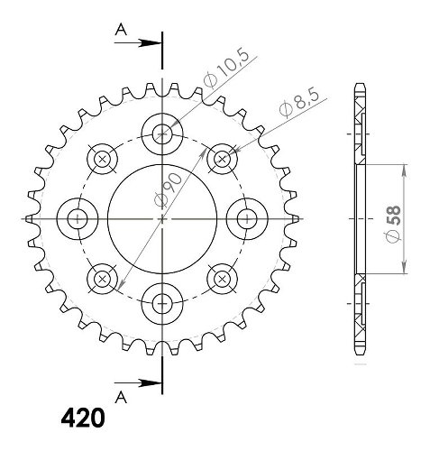 Supersprox acciaio rocchetto per catena 428 - 47Z (nero)