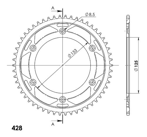 Supersprox Steel Chain wheel 428 - 54Z (black)