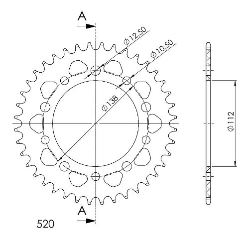 Supersprox alluminio rocchetto per catena 520 - 38Z (nero)