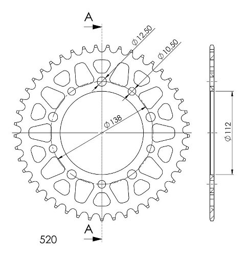 Supersprox alluminio rocchetto per catena 520 - 44Z (nero)