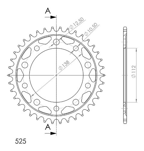 Supersprox acciaio rocchetto per catena 525 - 38Z (nero)