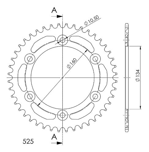 Supersprox aluminio rueda de cadena 525 - 44Z (negro)